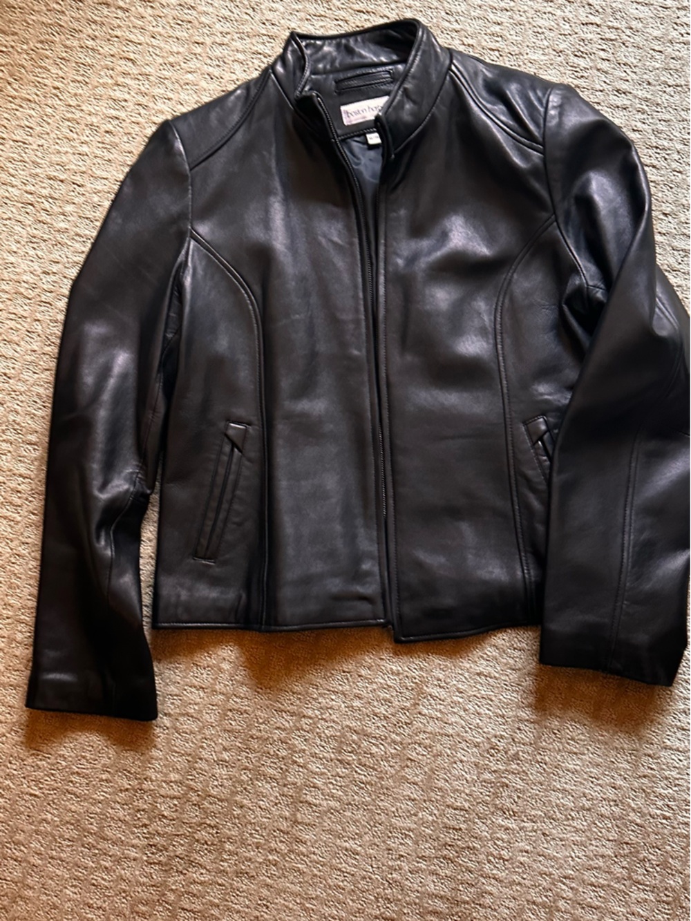 Avenue Black Leather Zip-Up Moto Jacket
